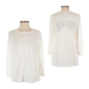 360 Sweater Revolve Ivory 100% Linen Sunglasses Studded Pullover Size S